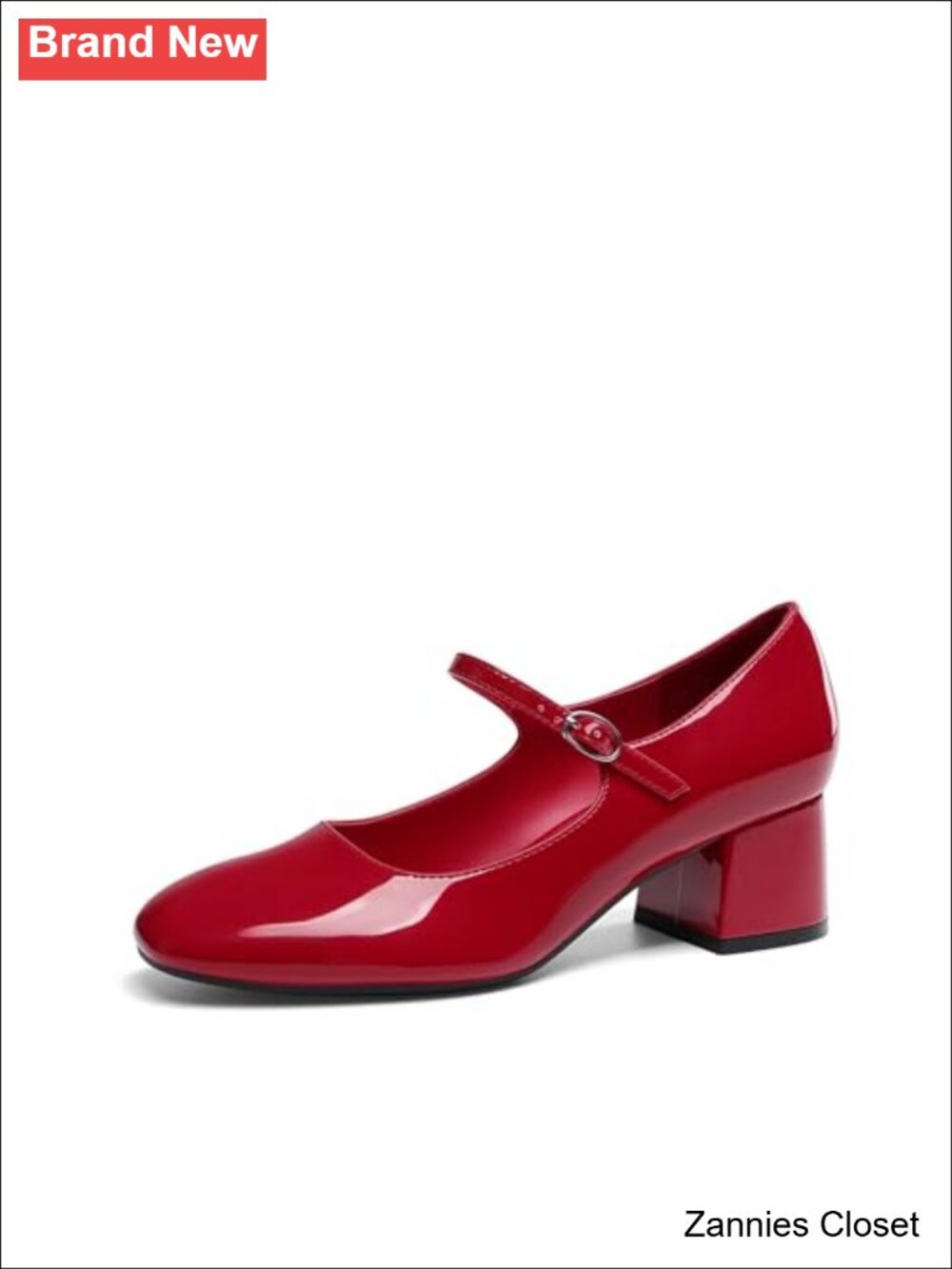 ✨ Mary Jane Shoes Low Chunky Heel Pumps Faux Leather Almond Toe Ankle Strap